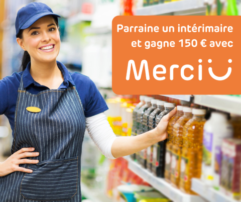 parrainage merciiii Interaction Interim Merciii est une application de parrainage qui fait gagner 150 € par filleul aux intérimaires Interaction Intérim